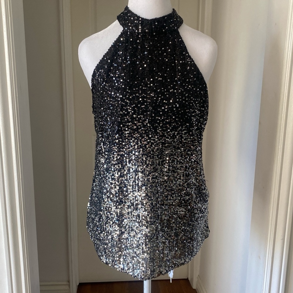 Cable & Gauge Black and Silver Sequin Halter Blouse